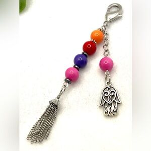 Bag charm - Colorful Hamsa Hand Bag Charm with premium Metal charms and chain